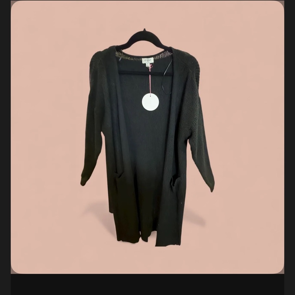 Umgee Black Open-Front Long Cardigan